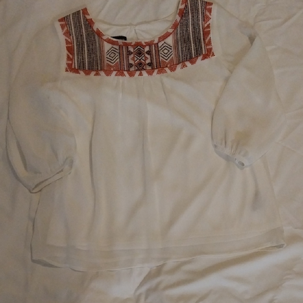 I.N. Studio Ivory Embellished Blouse with Embroidered Yoke
